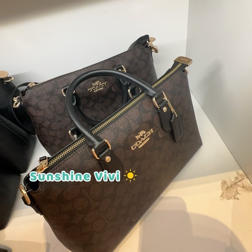 NWT COACH CW422 Georgia Satchel Bag In Signature Canvas Walnut/Black - Picture 2 of 10