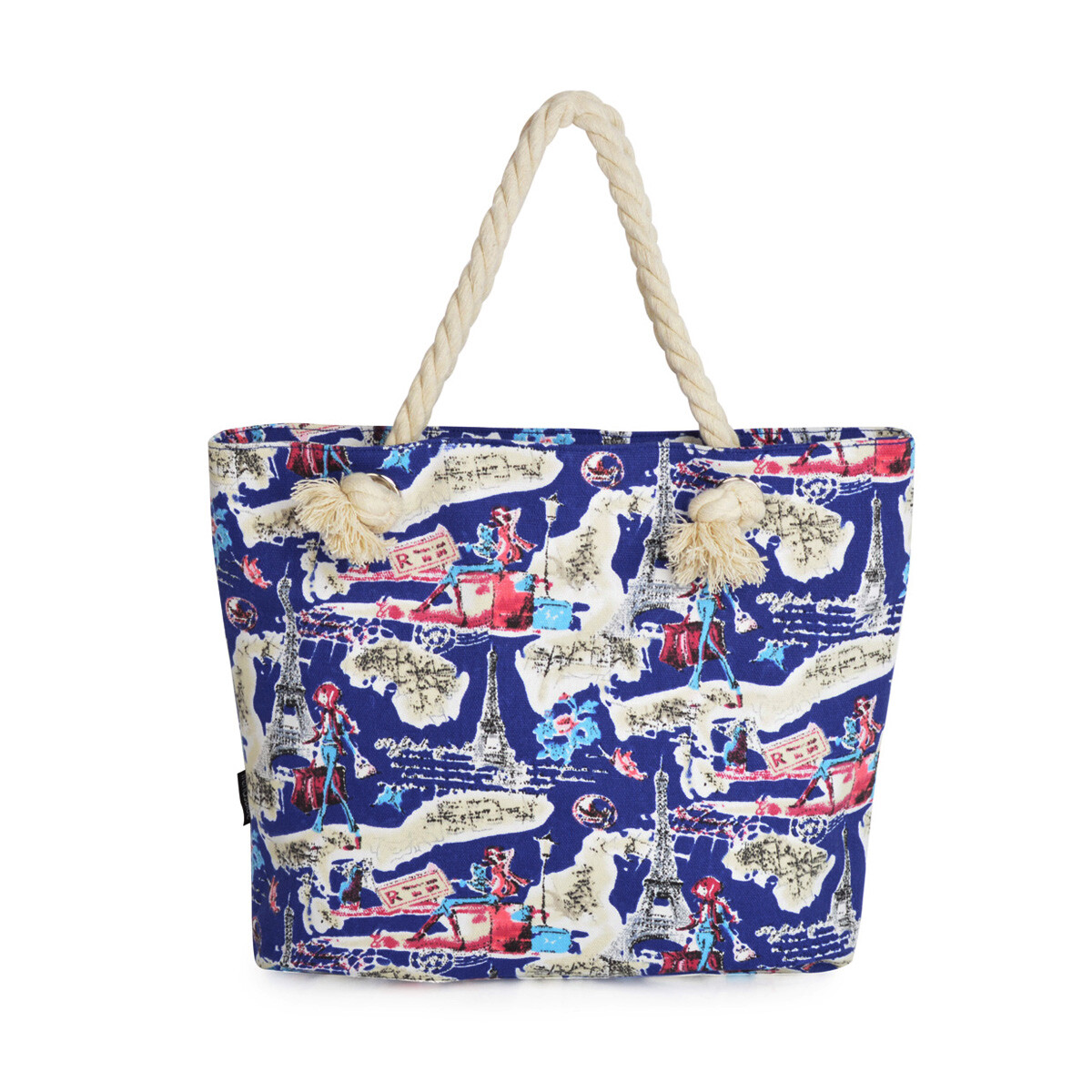Premium Paris Girl & Eiffel Tower Print Canvas Tote Shoulder 