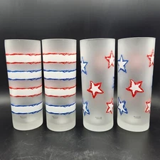 Dartington Designs Cocktail Ice Tea Glasses Frosted Tall Stars Stripes France