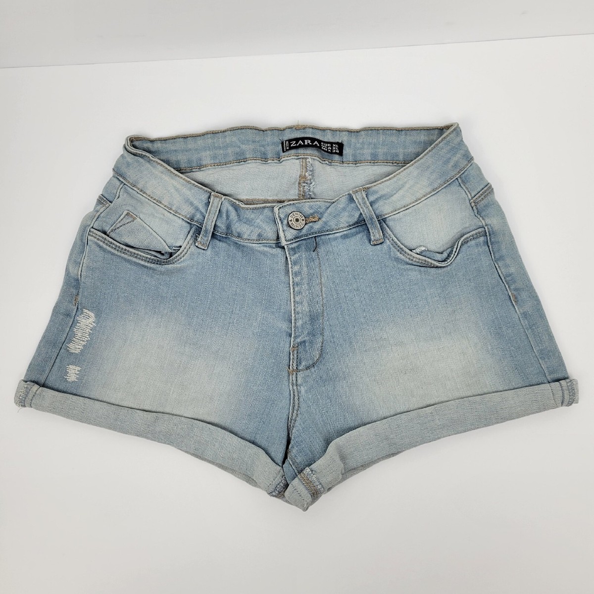 Zara Denim Jean Shorts Women's XL~27×7~Light Wash Blue Cuffed