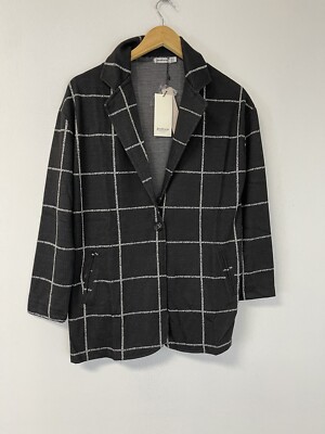 Stradivarius Blazer Jacket Womens Small Black Plaid Sport Jacket Career N239