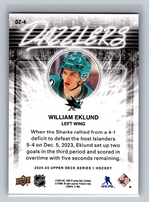 William Eklund 2024-25 Upper Deck DAZZLERS ORANGE DZ-4 Hockey NHL