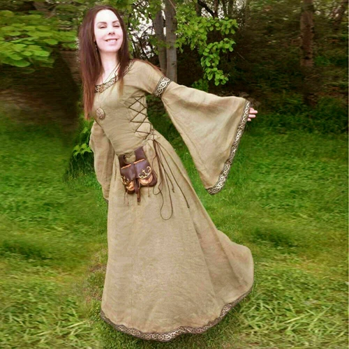 NEW Fashion Women Renaissance Costume Long Flare Sleeve Medieval Fairy Dress - Picture 9 of 14