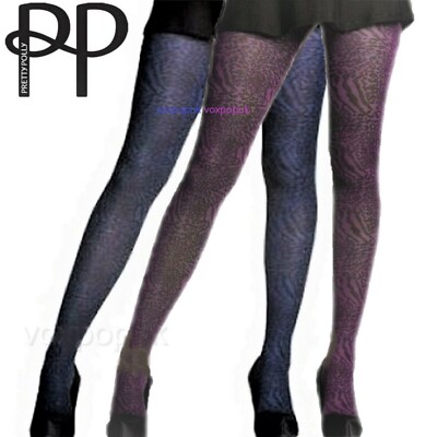 HÜBSCHE POLLY STRUMPFHOSEN SCHLANGENLEOPARDENMUSTER blau oder lila UK Einheitsgröße bis 42'' Hüfte