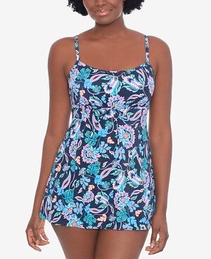 Swim Solution Slimming Full Coverage Madison Swimdress Navy Multy 12 NWOT (80)