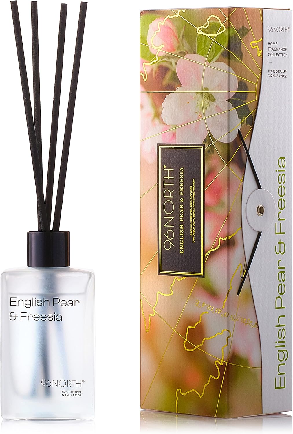 Reed Diffuser Set - 4.21 Oz (120 Ml) English Pear & Freesia Scent Diffuser with-image