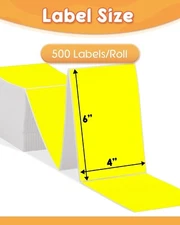 2000 4x6 Fanfold Direct Yellow Thermal Labels for Zebra and Rollo Printers