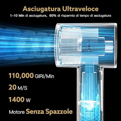 webeauty 5 in 1 Asciugacapelli Air Styler, 110,000GIRI/MIN, 20M/S, 1400W Phon Ad - Foto 2 di 7