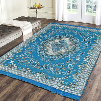 Ethnic Premium Chenille Living Room Carpets Area Rug Picnic Mat Sky Blue 5x7 Ft