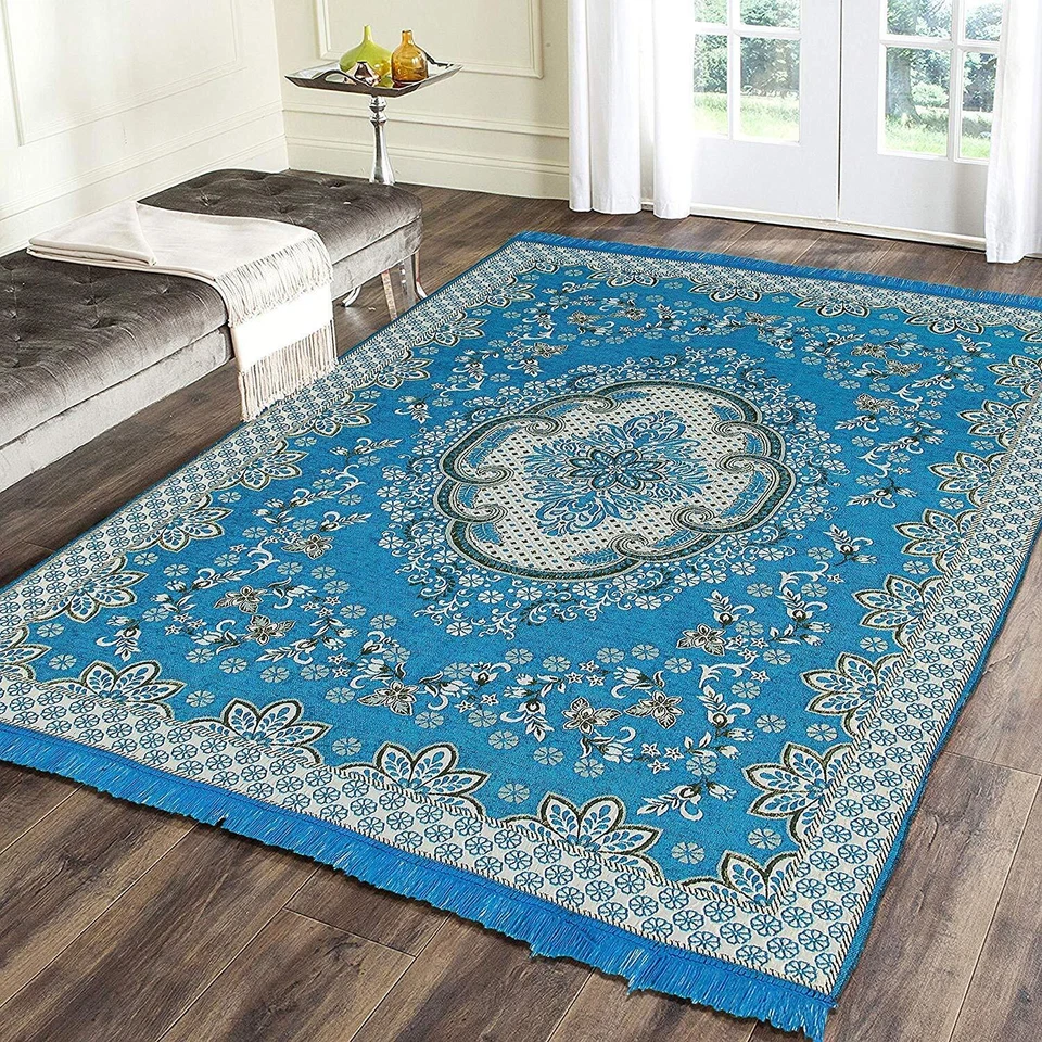 Tapis de salon ethnique premium en chenille tapis de pique-nique bleu ciel 5 ... - Photo 1/1