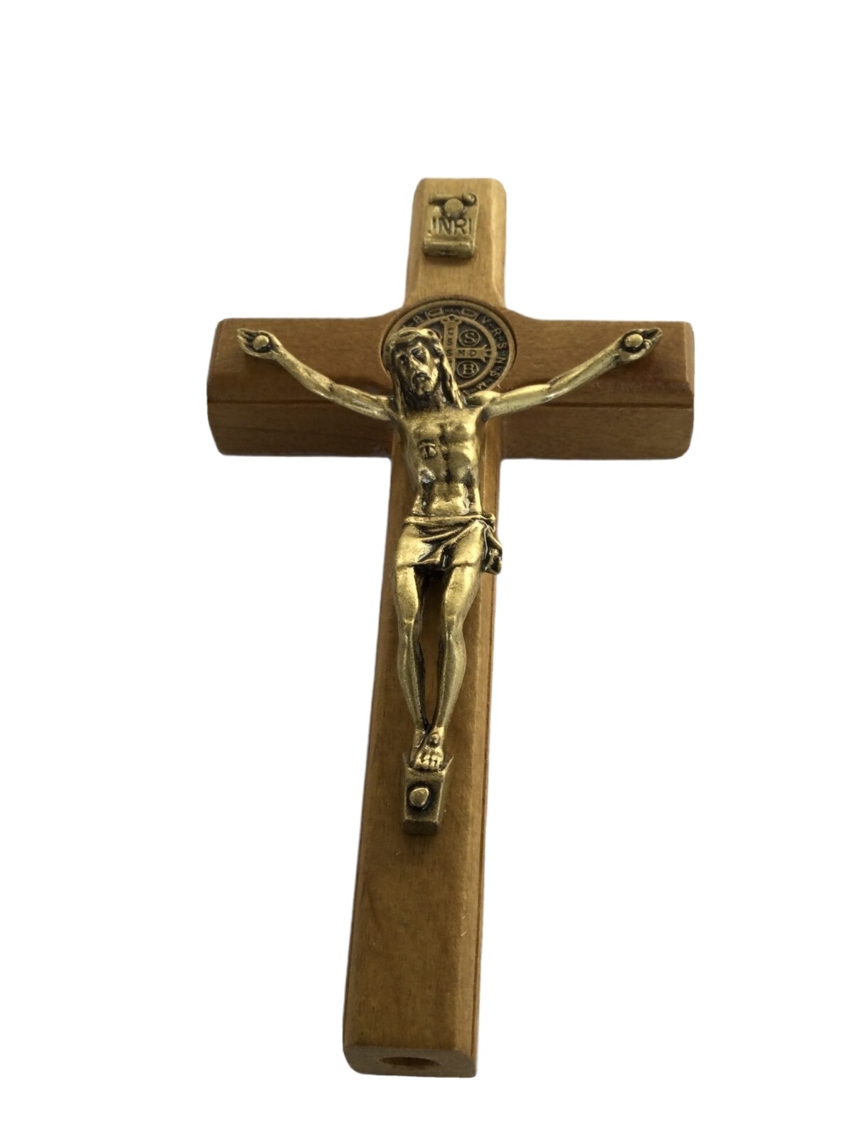 St BENEDICT MEDAL 3TALL CRUCIFIX GOLD PLATED/ BROWN FINISH/ Cruz San  Benito