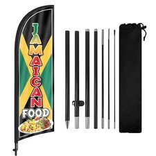 Jamaican Food Feather Flag Banner, 8FT Swooper Flag with Pole & Ground Stake