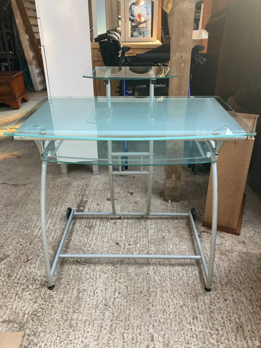 Glass Home Office Computer Desk with Sliding Keyboard Shelf