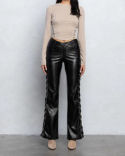 Womens Black Leather Pant 100 Real Lambskin Slim fit skinny Moto Biker Pants 10