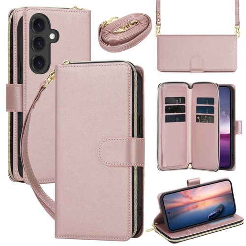 Leather Zipper Strap Card Wallet Phone Case For Samsung S24 S23 S22 Ultra S24 FE - Picture 69 of 104