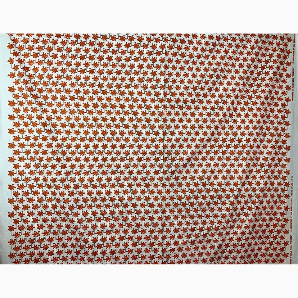 Marimekko Vintage Presiosa Naranja Flor Árboles 100% Algodón Tela Escandinavia Foto 2 de 4