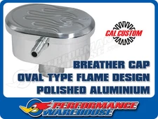Cal Custom Polished Aluminium Oval Flame Top Push-In Breather Cap, with PCV