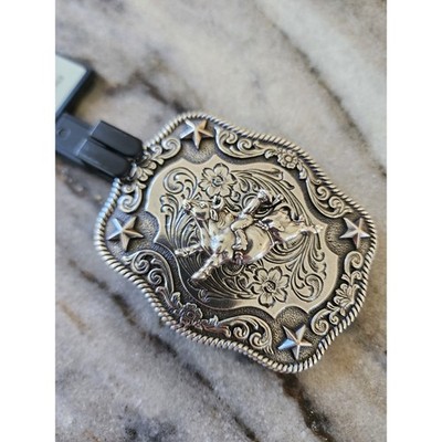 NWT Nocona Belt Co Silver Tone Bull Rider Western Belt Buckle Rodeo Star