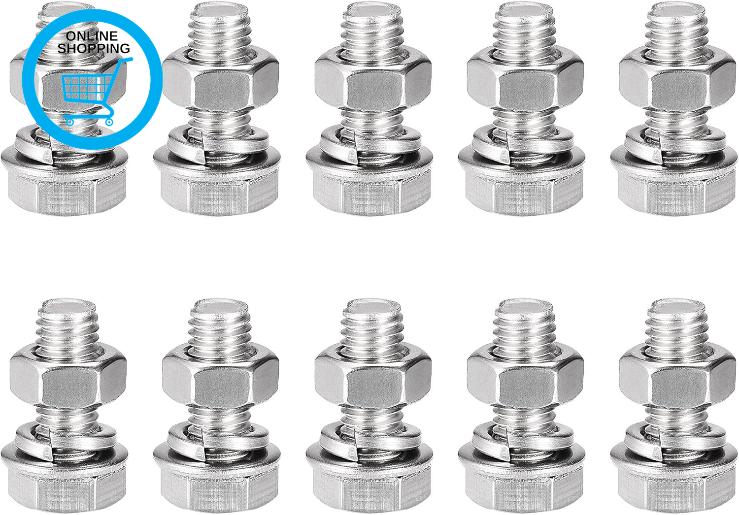 M8 X 20Mm Hex Head Screws Bolts, Nuts, Flat & Lock Washers Kits, 304 Stainless S