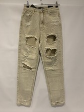 MissGuided Riot High Rise Extreme Ripped Mon Jeans, Stone, size: Uk 4 New