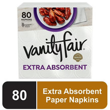 Vanity Fair Extra Absorbent Disposable Paper Napkins, White, 80 count