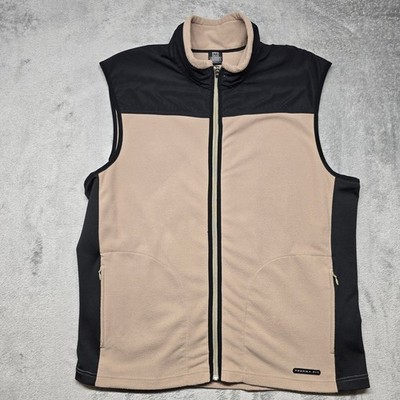Nike Golf Therma-FIT Fleece Vest Mens XL Tan Black Colorblock Full Zip Mock Neck