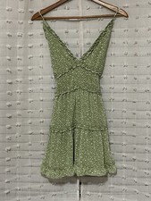 Sage Green Floral Cross Back Tiered Ruffled Dress Sz S