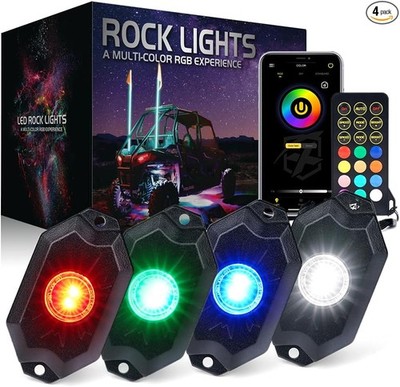 RGBW LED Rock Lights Kit with Bluetooth & Wireless Remote Controller, Multicolo