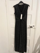 Roman Black Silver Sparkly Maxi Dress Party V-Neck Shimmer Size 10 Brand New