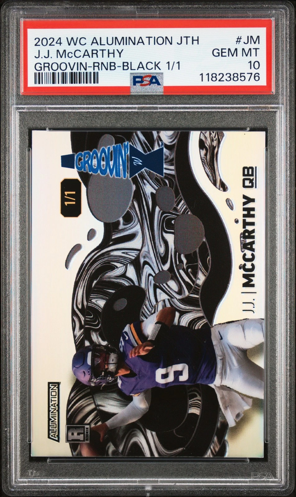 JJ McCarthy Wild Card Alumination Just the Hits Groovin #JM Artist Proof Black 1/1