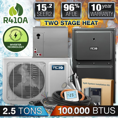 2.5 Ton 15.2 Central AC Inverter & 100K BTU 96% 2-Stage Gas Furnace Split System