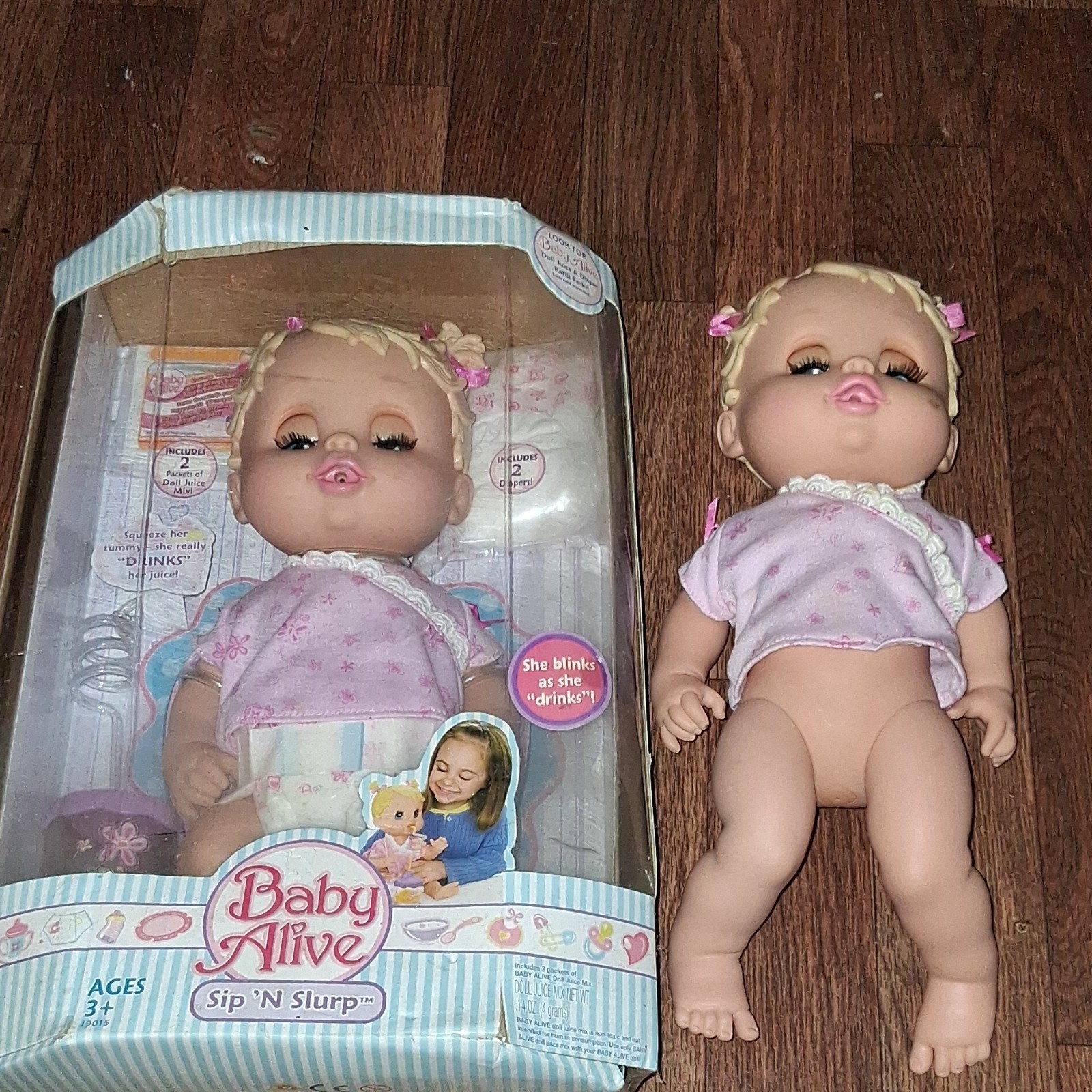 Hasbro Baby Alive Sip 'N Slurp Doll Lot 12in Blonde Blue Eyes Soft Body 2pcs