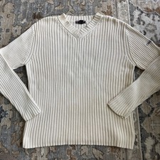 Vintage Polo Jeans Co Ralph Lauren Ribbed Knit Sweater XL Beige 90  s V Neck Prep