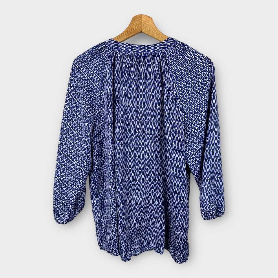 Blusa Top Kenar Mujer Talla Grande Ikat Pullover Manga Larga Azul Popover Foto 2 de 4