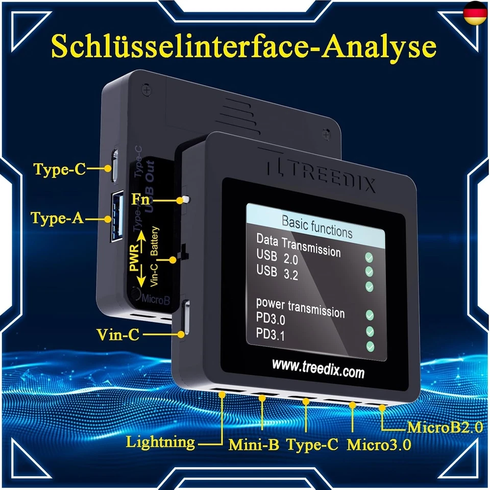 USB-Kabeltester, 2,4-Zoll-Farbdisplay USB-C-Kabeltester,USB-Tester unterstützt - Bild 3 von 4