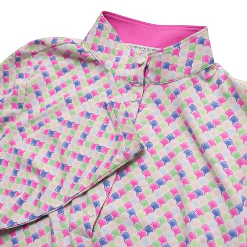 Fairway & Greene Polo Shirt Women Small Pink Green Blue Scallop Long Sleeve Mock