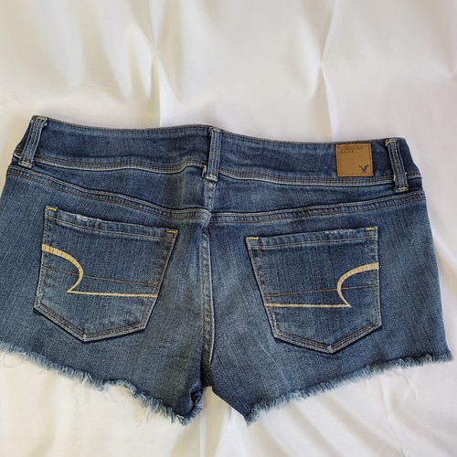 American Eagle Stretch Women 10 Denim Shorts Double Button Distressed Rawhem Y2K - Bild 5 von 6