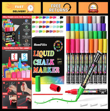 36-Color Liquid Chalk Markers Set - Erasable, Dust-Free for Blackboard, Glass, W