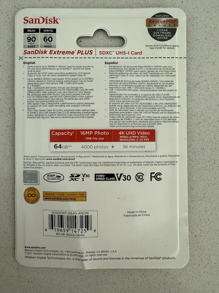 SanDisk Extreme Plus 64GB 90MB/s SDXC UHS-I Memory Card - Image 2 of 2