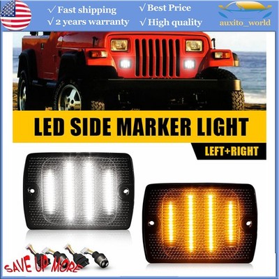 2Pcs Smoked Lens DRL Turn Signal w/ Amber LED Light for Jeep Wrangler YJ 1987-95