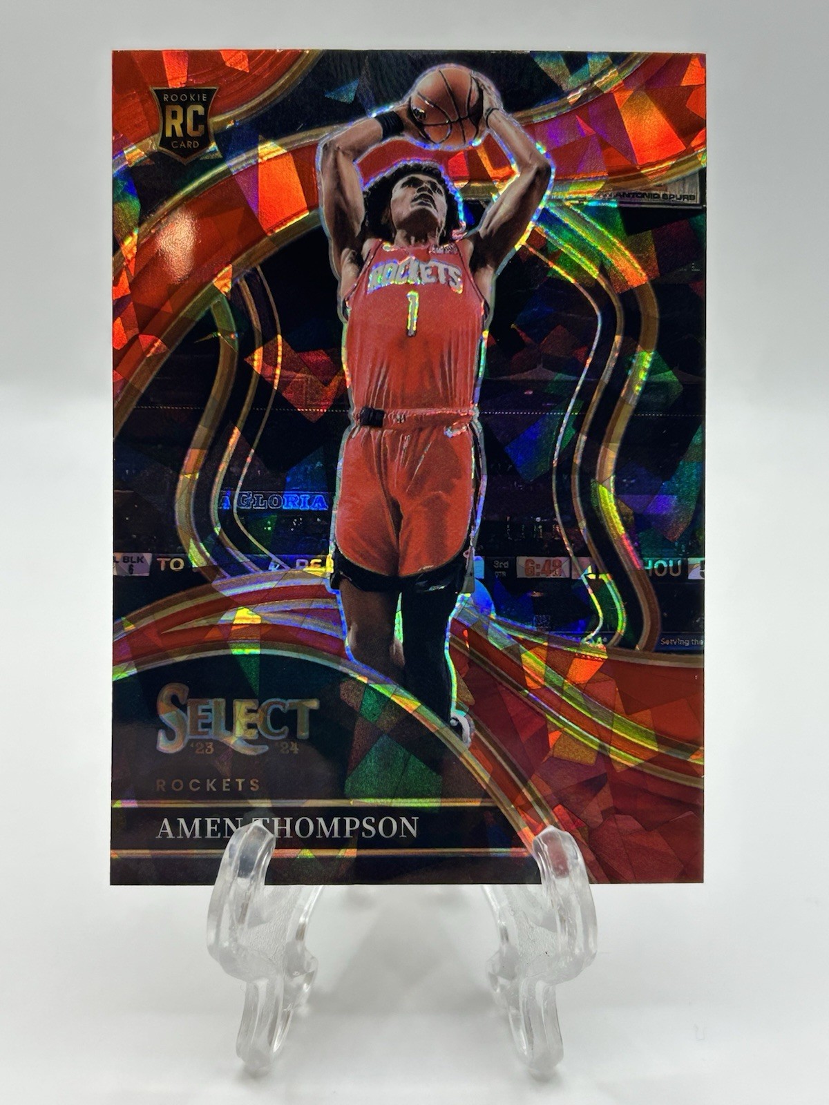 2023-24 Panini Select - Courtside Amen Thompson #274 Red Cracked Ice Prizm (RC)