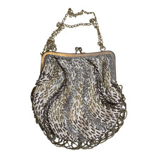 La  Regale Hand  Beaded Evening Purse Gold Bronze Silver Beads Hong Kong VTG EUC