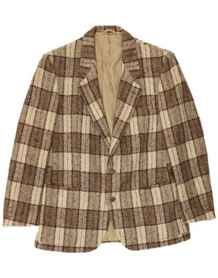 Cacharel Mens 2 Button Blazer Jacket IT 52 XL Beige Check Wool WD01