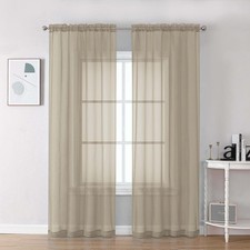 Taupe Sheer Curtains 84 Inches Long 2 Panels Set- Light Filtering Curtains for