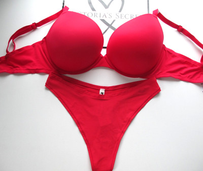 VICTORIA'S SECRET PINK Super Push-Up Bra and Panty Set 36C 38D 40C Red NWT VS