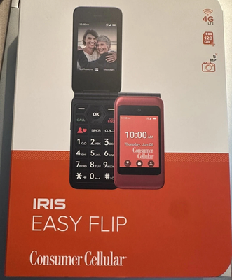 #ad Consumer Cellular Iris Easy Flip Prepaid Flip Phone 2.8quot; 8GB Red Brand New $29.88