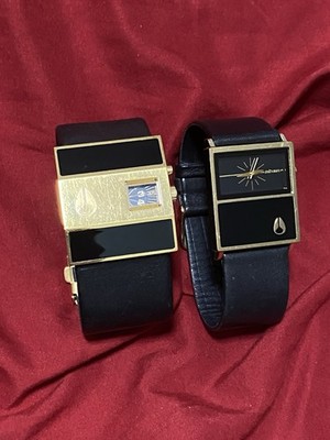 Nixon Rotolog Nixon Chalet Black/Gold Leather His Her Set New Batteries 