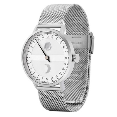 Svalbard SOLOGMÅNE 24h Quartz White Steel Sun-Moon Single Hand Men's Watch