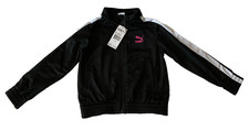 Puma Full Zip Jacket Girls Size 5 Black White Pink Graphic Stretch Pockets
