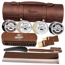 Leather Shoe Polish Kit - Birthday Gifts for Men, Dad, Shoe Shine Kit, Brown